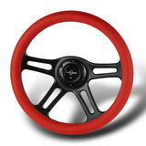 W-Power 14" 350mm 6-Bolt Hole Vintage Style Red Leather Grip With Aluminum Finished 3-Spoke Steering Wheel -Black Center Spoke