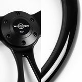 W-Power 14" 350mm 6-Bolt Hole Classic Style Black Wood Grain Grip With Aluminum Finished 3-Spoke Steering Wheel -Black Center Spoke