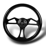 W-Power 14" 350mm 6-Bolt Hole Classic Style Black Wood Grain Grip With Aluminum Finished 3-Spoke Steering Wheel -Black Center Spoke