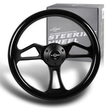 W-Power 14" 350mm 6-Bolt Hole Classic Style Black Wood Grain Grip With Aluminum Finished 3-Spoke Steering Wheel -Black Center Spoke