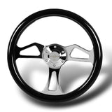 W-Power 14" 350mm 6-Bolt Hole Classic Style Black Wood Grain Grip With Aluminum Finished 3-Spoke Steering Wheel -Chrome Center Spoke