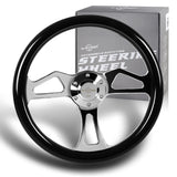 W-Power 14" 350mm 6-Bolt Hole Classic Style Black Wood Grain Grip With Aluminum Finished 3-Spoke Steering Wheel -Chrome Center Spoke