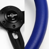 W-Power 14" 350mm 6-Bolt Hole Vinyl Grip With Aluminum Finished 3-Spoke Steering Wheel -Blue Vinyl Wrap/Black Center Spoke