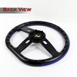 W-Power 14" 350mm 6-Bolt Hole Vinyl Grip With Aluminum Finished 3-Spoke Steering Wheel -Blue Vinyl Wrap/Black Center Spoke