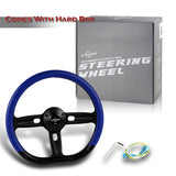 W-Power 14" 350mm 6-Bolt Hole Vinyl Grip With Aluminum Finished 3-Spoke Steering Wheel -Blue Vinyl Wrap/Black Center Spoke