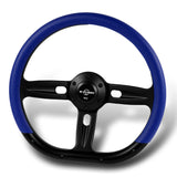 W-Power 14" 350mm 6-Bolt Hole Vinyl Grip With Aluminum Finished 3-Spoke Steering Wheel -Blue Vinyl Wrap/Black Center Spoke