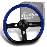 W-Power 14" 350mm 6-Bolt Hole Vinyl Grip With Aluminum Finished 3-Spoke Steering Wheel -Blue Vinyl Wrap/Black Center Spoke