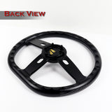 W-Power 14" 350mm 6-Bolt Hole Carbon Fiber Painted Half Wrap Grip With Aluminum Finished 3-Spoke Steering Wheel -Black Center Spoke