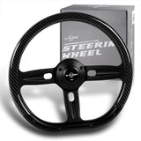 W-Power 14" 350mm 6-Bolt Hole Carbon Fiber Painted Half Wrap Grip With Aluminum Finished 3-Spoke Steering Wheel -Black Center Spoke