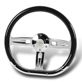 W-Power 14" 350mm 6-Bolt Hole Carbon Fiber Painted Half Wrap Grip With Aluminum Finished 3-Spoke Steering Wheel -Chrome Center Spoke