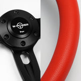 W-Power 14" 350mm 6-Bolt Hole Vinyl Grip With Aluminum Finished 3-Spoke Steering Wheel -Red Vinyl Wrap/Black Center Spoke