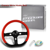 W-Power 14" 350mm 6-Bolt Hole Vinyl Grip With Aluminum Finished 3-Spoke Steering Wheel -Red Vinyl Wrap/Black Center Spoke