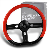 W-Power 14" 350mm 6-Bolt Hole Vinyl Grip With Aluminum Finished 3-Spoke Steering Wheel -Red Vinyl Wrap/Black Center Spoke