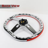 W-Power 14" 350mm 6-Bolt Hole Vinyl Grip With Aluminum Finished 3-Spoke Steering Wheel -Red Vinyl Wrap/Chrome Center Spoke