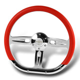 W-Power 14" 350mm 6-Bolt Hole Vinyl Grip With Aluminum Finished 3-Spoke Steering Wheel -Red Vinyl Wrap/Chrome Center Spoke