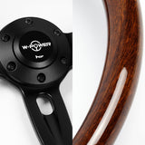 W-Power 14" 350mm 6-Bolt Hole Classic Brown Wood Half Wrap Grip With Aluminum Finished 3-Spoke Steering Wheel -Black Center Spoke