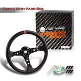 350mm 6-Bolt Hole Black PVC Leather Red Stitch Grip With 4" Deep Dish 3-Spoke Drift Style Steering Wheel