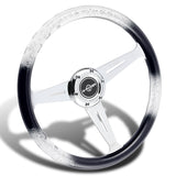 W-Power JDM Euro VIP Style 350mm 6-Bolt Hole Black / Clear Diamond Crystal Bubble Grip With Aluminum Finished Silver 3-Spoke Steering Wheel