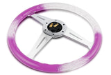 W-Power JDM Euro VIP Style 350mm 6-Bolt Hole Purple / Clear Diamond Crystal Bubble Grip With Aluminum Finished Silver 3-Spoke Steering Wheel