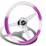 W-Power JDM Euro VIP Style 350mm 6-Bolt Hole Purple / Clear Diamond Crystal Bubble Grip With Aluminum Finished Silver 3-Spoke Steering Wheel