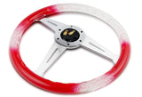 W-Power JDM Euro VIP Style 350mm 6-Bolt Hole Red / Clear Diamond Crystal Bubble Grip With Aluminum Finished Silver 3-Spoke Steering Wheel