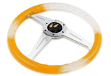 W-Power JDM Euro VIP Style 350mm 6-Bolt Hole Yellow / Clear Diamond Crystal Bubble Grip With Aluminum Finished Silver 3-Spoke Steering Wheel