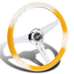 W-Power JDM Euro VIP Style 350mm 6-Bolt Hole Yellow / Clear Diamond Crystal Bubble Grip With Aluminum Finished Silver 3-Spoke Steering Wheel