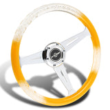 W-Power JDM Euro VIP Style 350mm 6-Bolt Hole Yellow / Clear Diamond Crystal Bubble Grip With Aluminum Finished Silver 3-Spoke Steering Wheel