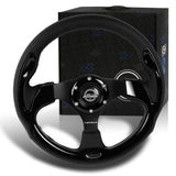 NRG 13" 320mm 6-Bolt Hole Reinforced Black Leather Grip With Aluminum Finished 3-Spoke Black Center Racing Steering Wheel RST-001BK -Black Trim