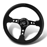 NRG 14" 350mm 6-Bolt Hole Black Leather Grip With Aluminum Finished 3-Spoke 3.5 Inches Deep Dish Racing Steering Wheel -Black Center