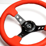 NRG 14" 350mm 6-Bolt Hole Red Leather Grip With Aluminum Finished 3-Spoke 3.5 Inches Deep Dish Racing Steering Wheel RST-006RR-BS -Black Center