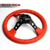 NRG 14" 350mm 6-Bolt Hole Red Leather Grip With Aluminum Finished 3-Spoke 3.5 Inches Deep Dish Racing Steering Wheel RST-006RR-BS -Black Center