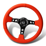 NRG 14" 350mm 6-Bolt Hole Red Leather Grip With Aluminum Finished 3-Spoke 3.5 Inches Deep Dish Racing Steering Wheel RST-006RR-BS -Black Center