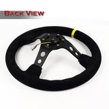 NRG 14" 350mm 6-Bolt Hole Black Suede Yellow Stripe Grip With Aluminum Finished 3-Spoke 3.5 Inches Deep Dish Racing Steering Wheel RST-006S-Y -Black Center