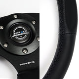 NRG Racing Style 14" 350mm 6-Bolt Hole Black Leather Grip With Aluminum Finished 3-Spoke Black Center Steering Wheel RST-009R -Black Stitch