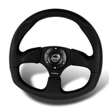 NRG Racing Style 14" 350mm 6-Bolt Hole Black Leather Grip With Aluminum Finished 3-Spoke Black Center Steering Wheel RST-009R -Black Stitch