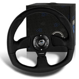 NRG Racing Style 14" 350mm 6-Bolt Hole Black Leather Grip With Aluminum Finished 3-Spoke Black Center Steering Wheel RST-009R -Black Stitch