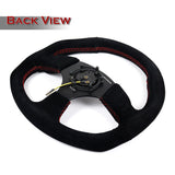 NRG Racing Style 14" 350mm 6-Bolt Hole Black Suede Grip With Aluminum Finished 3-Spoke Black Center Steering Wheel RST-009S-RS -Red Stitch