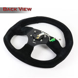 NRG Racing Style 13" 320mm 6-Bolt Hole Black Suede Grip With Aluminum Finished 3-Spoke Black Center Steering Wheel RST-009S -Black Stitch