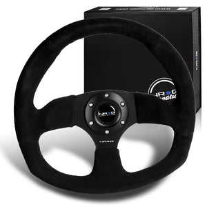 NRG Racing Style 13" 320mm 6-Bolt Hole Black Suede Grip With Aluminum Finished 3-Spoke Black Center Steering Wheel RST-009S -Black Stitch