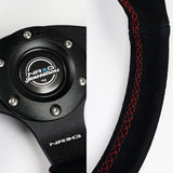 NRG Racing Style 13" 330mm 6-Bolt Hole Reinforced Black Suede Grip With Aluminum Finished 3-Spoke Black Center Steering Wheel RST-012S-RS -Red Stitch