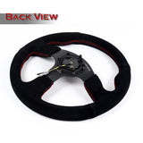 NRG Racing Style 13" 330mm 6-Bolt Hole Reinforced Black Suede Grip With Aluminum Finished 3-Spoke Black Center Steering Wheel RST-012S-RS -Red Stitch