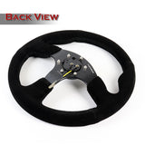 NRG Racing Style 13" 330mm 6-Bolt Hole Reinforced Black Suede Grip With Aluminum Finished 3-Spoke Black Center Steering Wheel RST-012S -Black Stitch