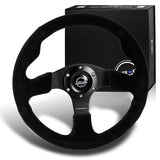 NRG Racing Style 13" 330mm 6-Bolt Hole Reinforced Black Suede Grip With Aluminum Finished 3-Spoke Black Center Steering Wheel RST-012S -Black Stitch