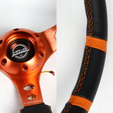 NRG Racing Style 13.75" 350mm 6-Bolt Hole Black Leather Grip With Aluminum Finished 3-Spoke 3 Inch Deep Dish Orange Center Steering Wheel RST-016R-OR -Orange Stitch