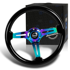 NRG 14" 350mm 6-Bolt Hole Black Classic Colored Wood Grip With Aluminum Finished 3-Spoke 3 Inch Deep Dish Steering Wheel RST-018BK-MC -Neo Chrome Spoke