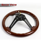 NRG 14" 350mm 6-Bolt Hole Brown Wood Grain Grip With Aluminum Finished 3-Spoke 3 Inch Deep Dish Steering Wheel RST-018BR-BK -Black Spoke