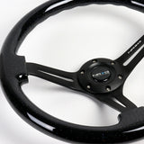 NRG 14" 350mm 6-Bolt Hole Sparkle Black Wood Grip With Aluminum Finished 3-Spoke 3 Inch Deep Dish Steering Wheel RST-018BSB-BK -Black Spoke