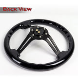 NRG 14" 350mm 6-Bolt Hole Sparkle Black Wood Grip With Aluminum Finished 3-Spoke 3 Inch Deep Dish Steering Wheel RST-018BSB-BK -Black Spoke