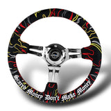 NRG 14" 350mm Ryan Litteral 6-Bolt Hole V3 Black Suede Grip With Aluminum Finished 3-Spoke 3 Inch Deep Dish Steering Wheel RST-018CH-RLB -Chrome Spoke